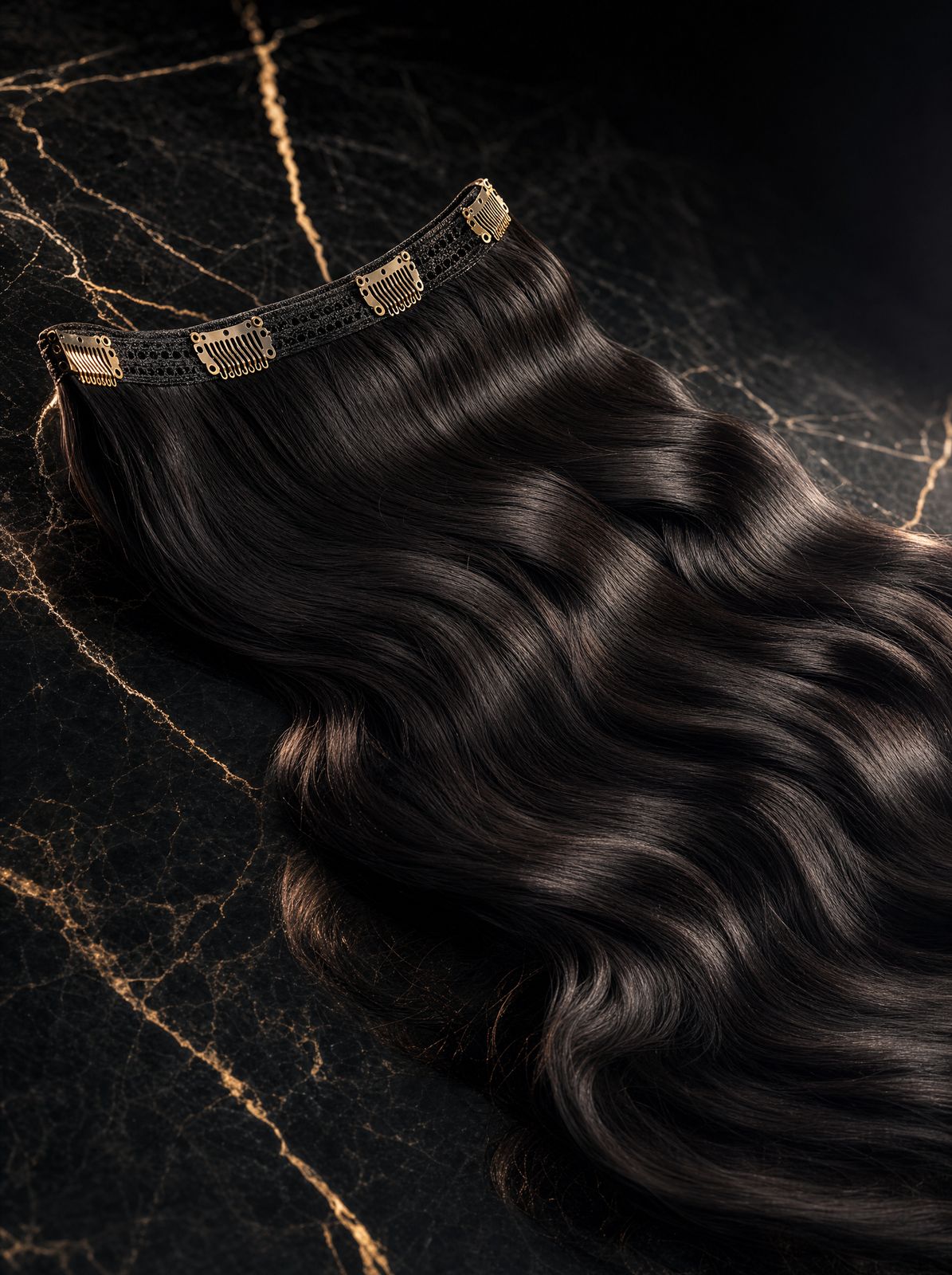 Clip-In Extensions 100% Human Hair 55 cm — Natural Black · 160 g
